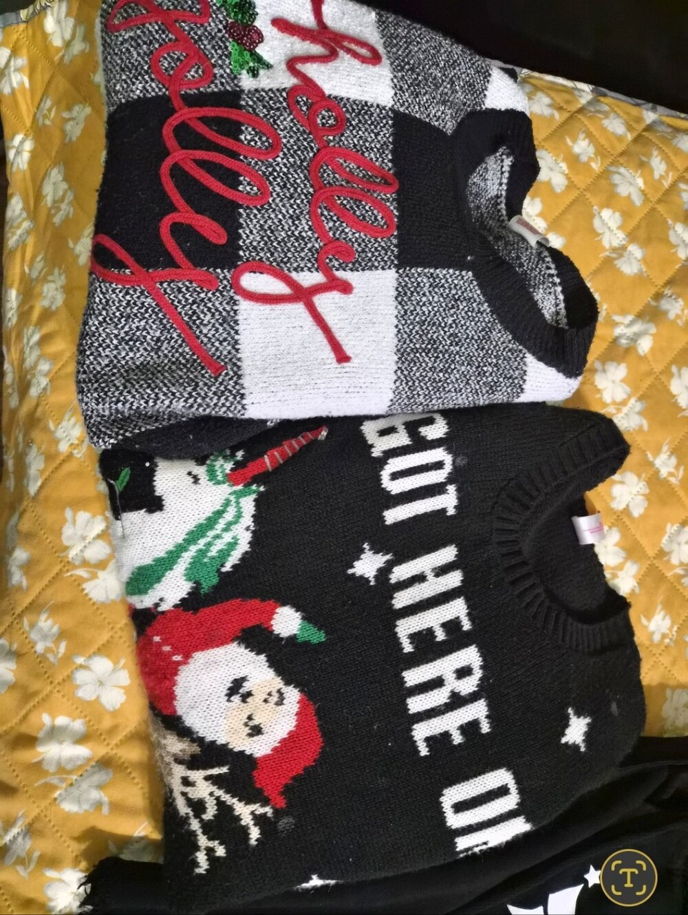 Ladies Black & White Holiday Knit Sweater with Red Accents